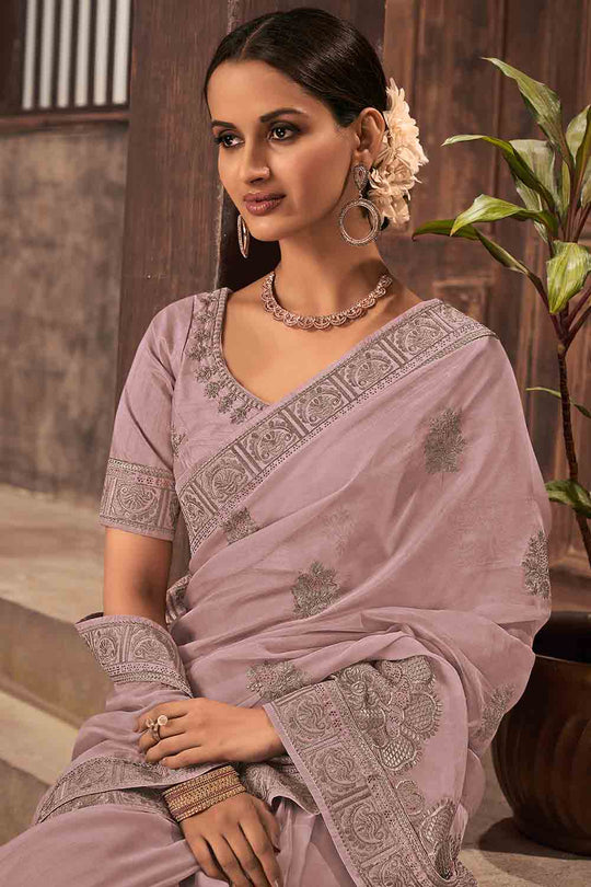 Baby Pink Organza Saree