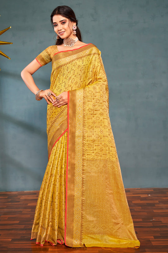 Marigold Yellow Banarasi Saree