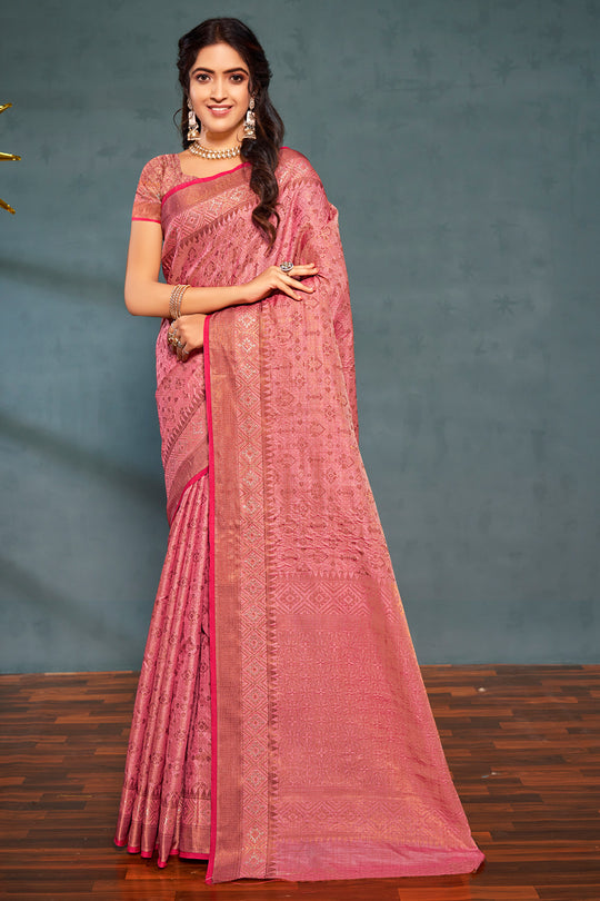 Thulian Pink Banarasi Saree