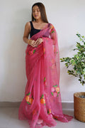 pink organza saree