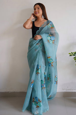 Sky Blue Organza Saree