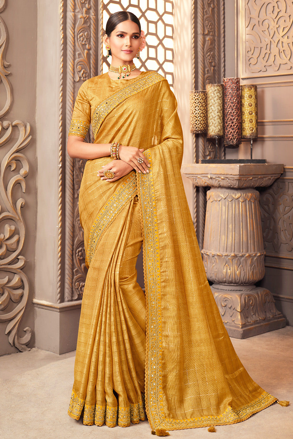 Buy Golden Yellow South Silk Saree online-Karagiri