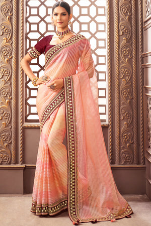 Baby Pink Organza Saree