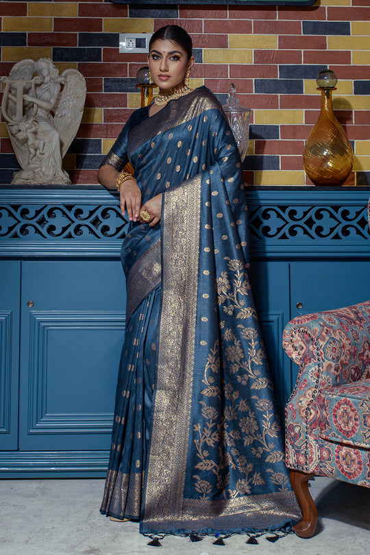 Cyan Blue Banarasi Saree