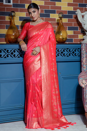 Carrot Red Banarasi Saree