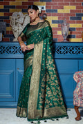 Bottle Green Banarasi Saree