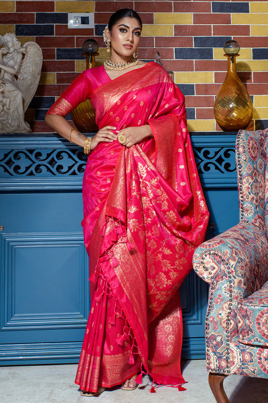 Hot Pink Banarasi Saree