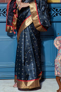 Jet Black Raw Silk Saree