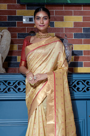 Chiku Beige Raw Silk Saree