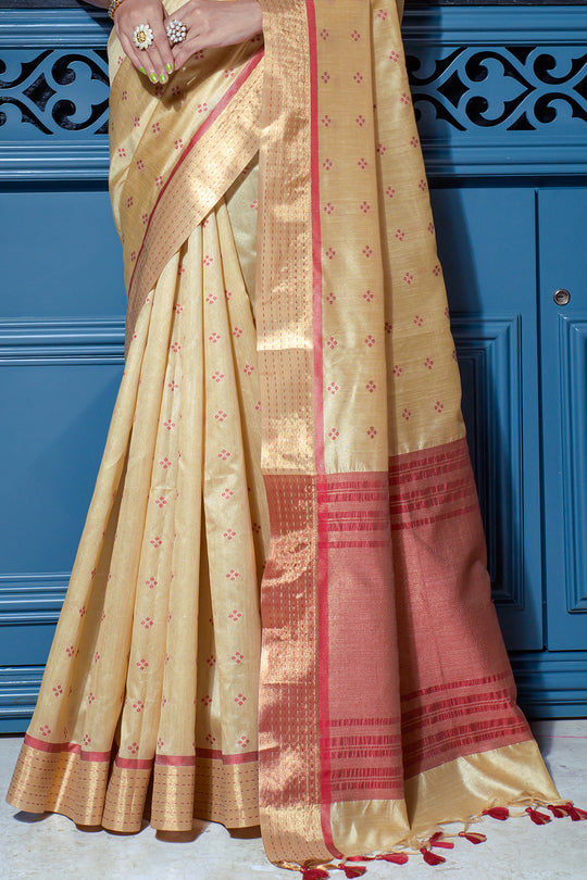Chiku Beige Raw Silk Saree