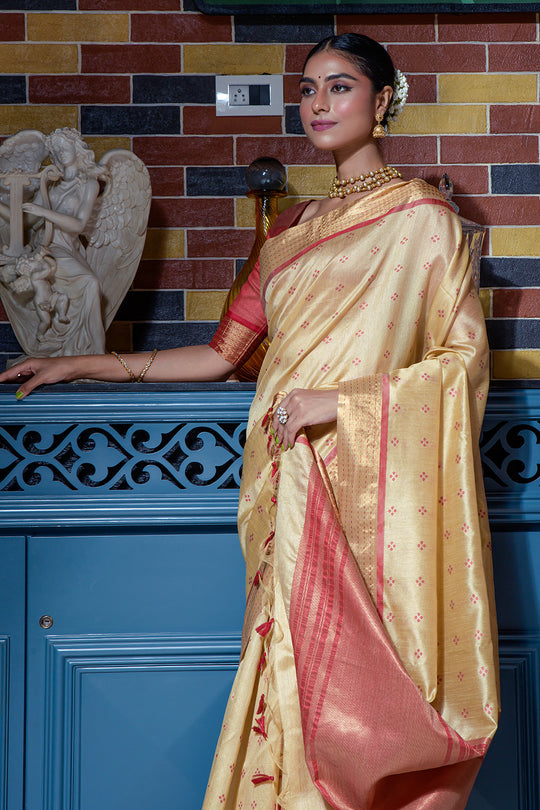 Chiku Beige Raw Silk Saree