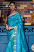 Firozi Blue Raw Silk Saree