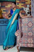 Firozi Blue Raw Silk Saree