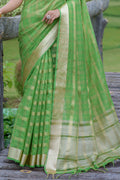 Mehandi Green Organza Silk Saree