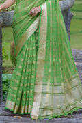 Mehandi Green Organza Silk Saree