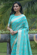 Sea Green Organza Silk Saree