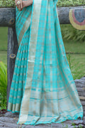 Sea Green Organza Silk Saree