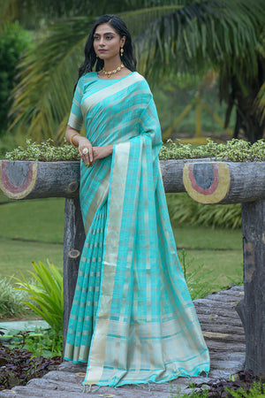 Sea Green Organza Silk Saree