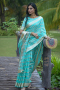 Sea Green Organza Silk Saree