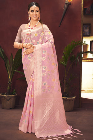 Flamingo Pink Banarasi Saree
