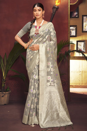 Cloud Grey Banarasi Saree