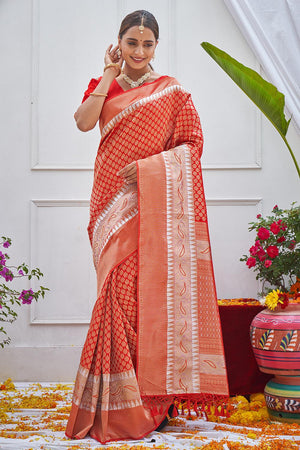 Rose Red Kanjivaram Saree