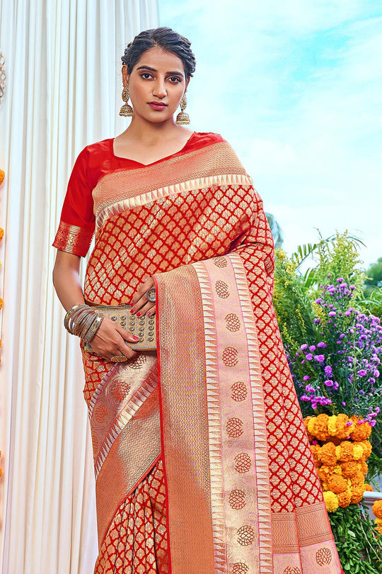 Apple Red Kanjivaram Saree