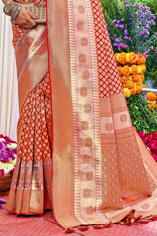 Apple Red Kanjivaram Saree