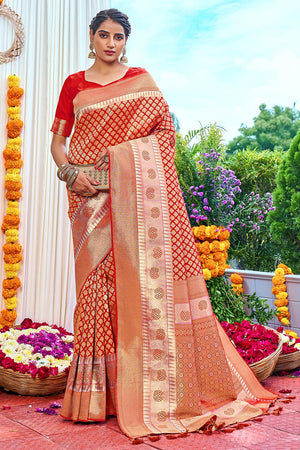 Apple Red Kanjivaram Saree