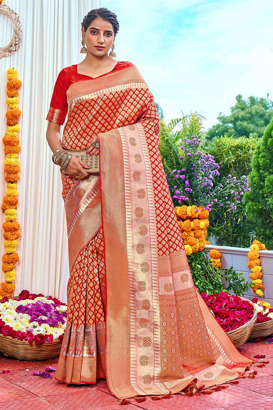 Apple Red Kanjivaram Saree