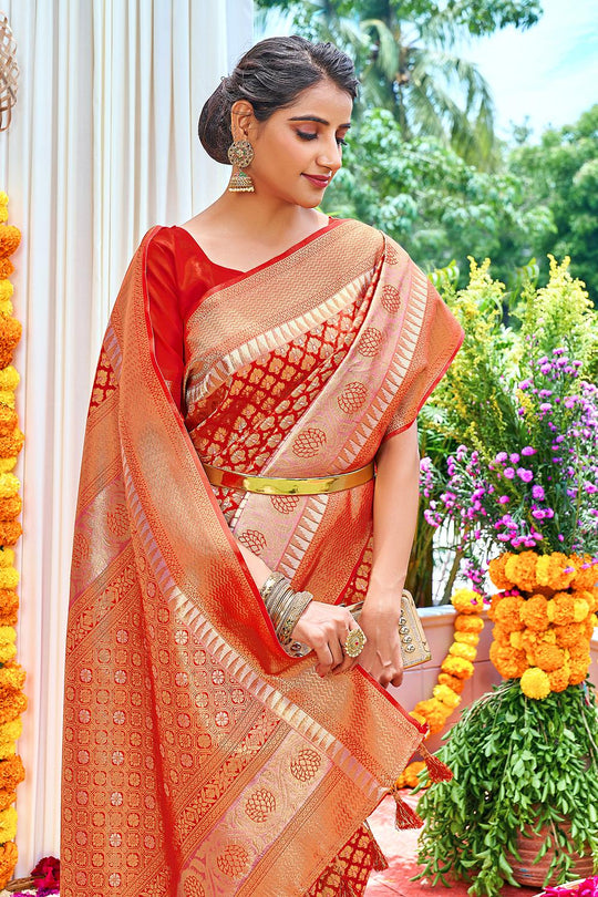 Apple Red Kanjivaram Saree