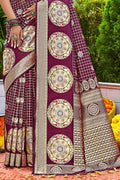Rosewood Maroon Kanjivaram Saree