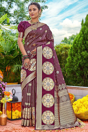 Rosewood Maroon Kanjivaram Saree