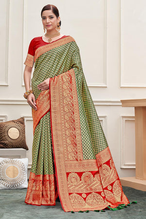 Olive Green Kanjivaram Saree