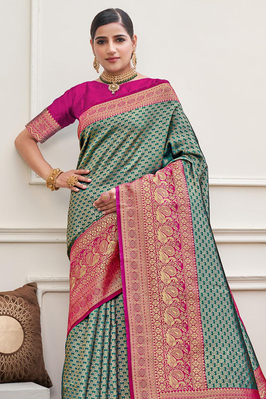 Ocean Blue Kanjivaram Saree