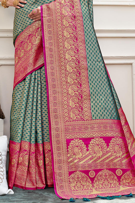 Ocean Blue Kanjivaram Saree