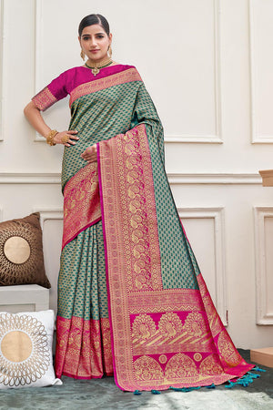 Ocean Blue Kanjivaram Saree