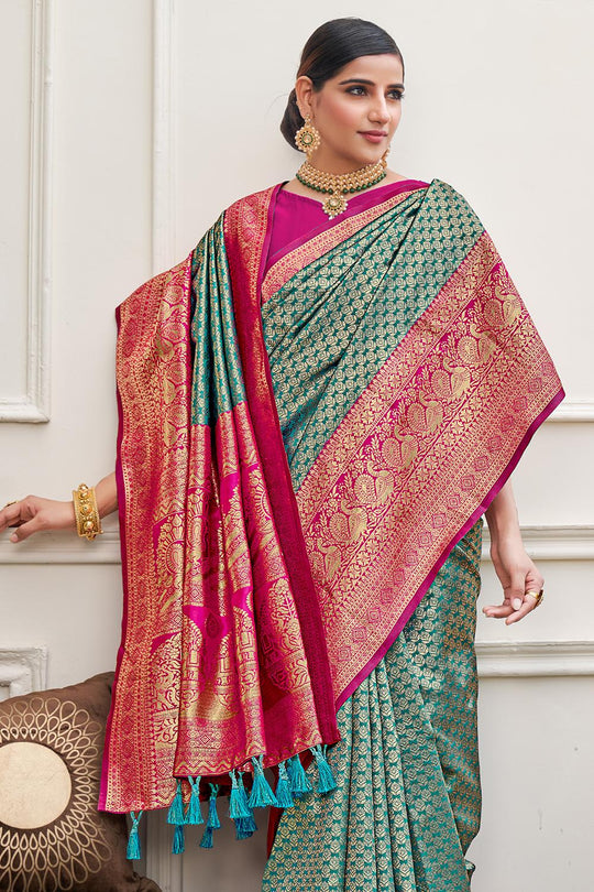 Ocean Blue Kanjivaram Saree