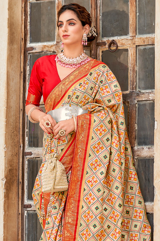 Parchment Cream Patola Saree