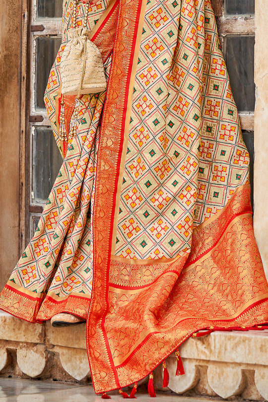 Parchment Cream Patola Saree