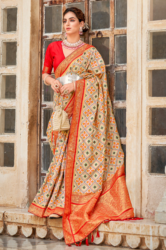 Parchment Cream Patola Saree