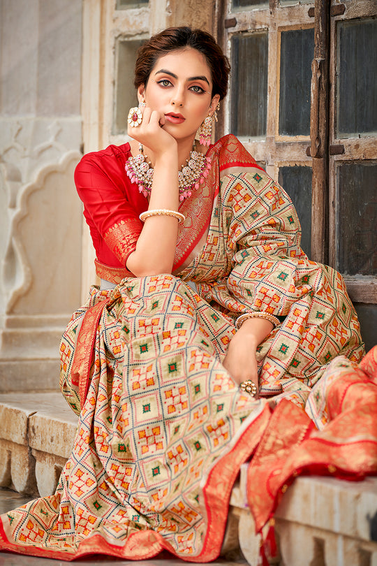 Parchment Cream Patola Saree