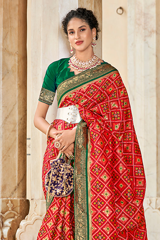 Rose Red Patola Saree