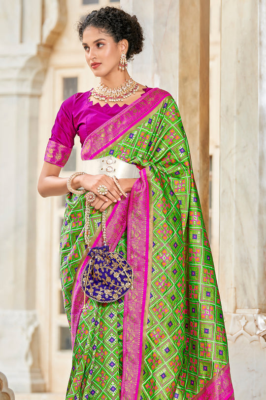 Lime Green Patola Saree