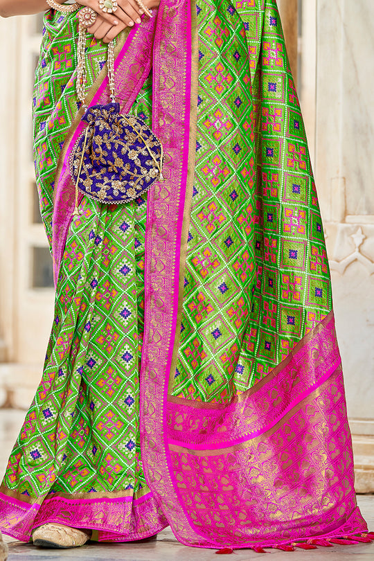 Lime Green Patola Saree