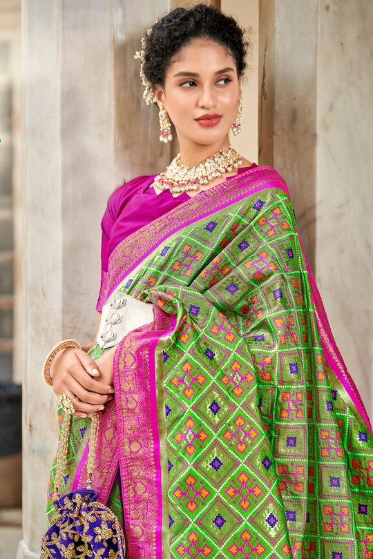 Lime Green Patola Saree