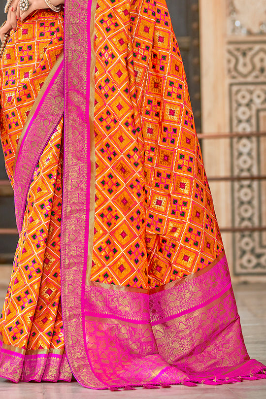 Pink And Yellow Patola Saree