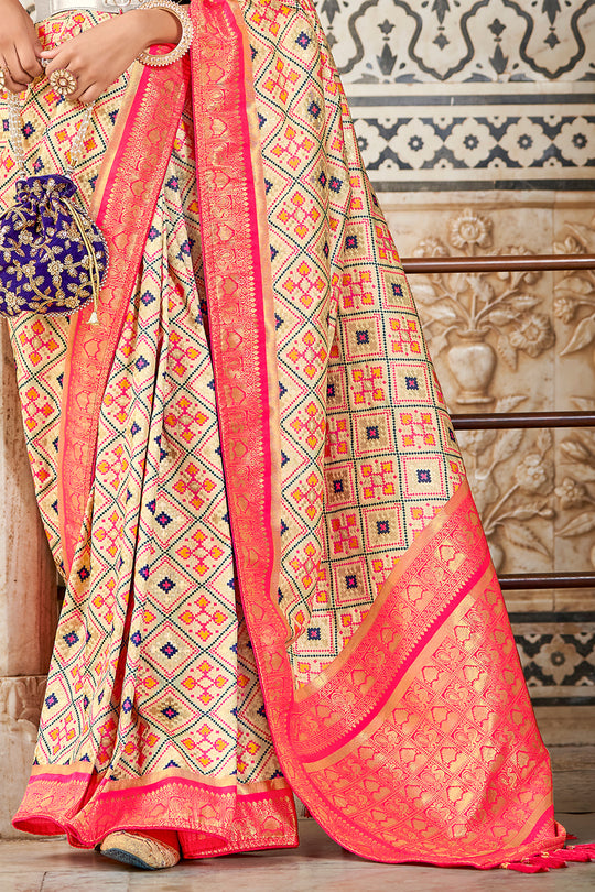 Daisy White Patola Saree