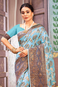 Powder Blue Cotton Saree