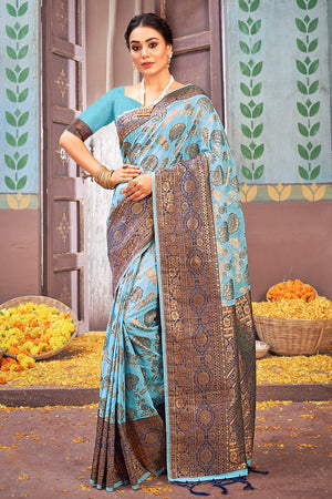 Powder Blue Cotton Saree